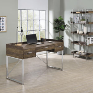 Angelica 3-Drawer Writing Desk Walnut And Chrome | 801492