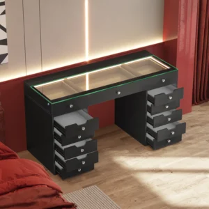 VANITII Eva Vanity Desk - 13 Storage Drawers with Full Light | Black