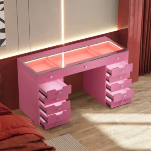 VANITII Eva Vanity Desk - 13 Storage Drawers with Full Light | Pink