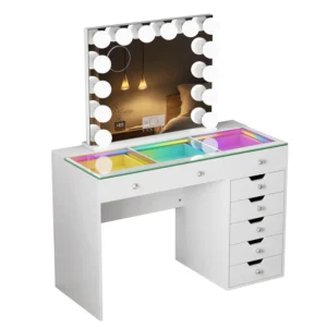 Promotion Deal!VANITII Diana Vanity Desk Set- 8 Storage Drawers with Vanity Mirror | White
