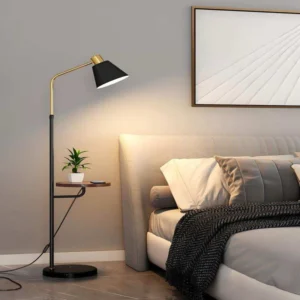 Dimmable Floor Lamp with Side Table｜Black Walnut 3-Level Dimming